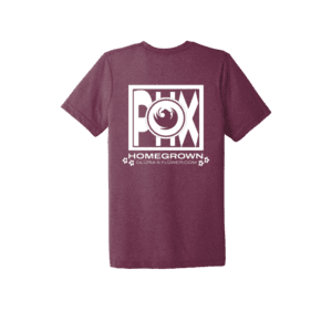 Maroon tshirt with city of Phoenix logo on back.